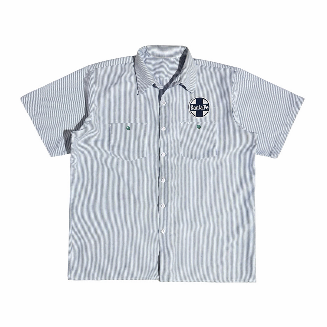1970’S SANTA FE RAILYWAYS HICKORY STRIPE OXFORD S/S B.D. SHIRT X-LARGE
