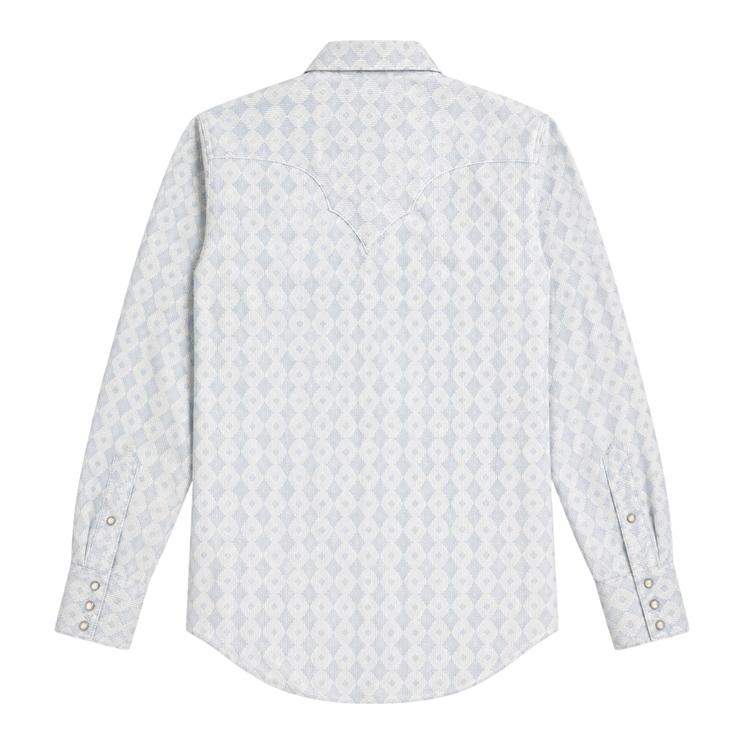 1960’S ROCKMOUNT RANCH WEAR MADE IN USA CIRCLE PATTERN KNIT WESTERN PEARL SNAP L/S B.D. SHIRT MEDIUM
