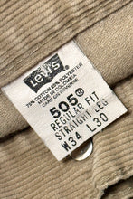 Load image into Gallery viewer, 1990’S LEVI’S 505 KHAKI CORDUROY PANTS 32 X 28
