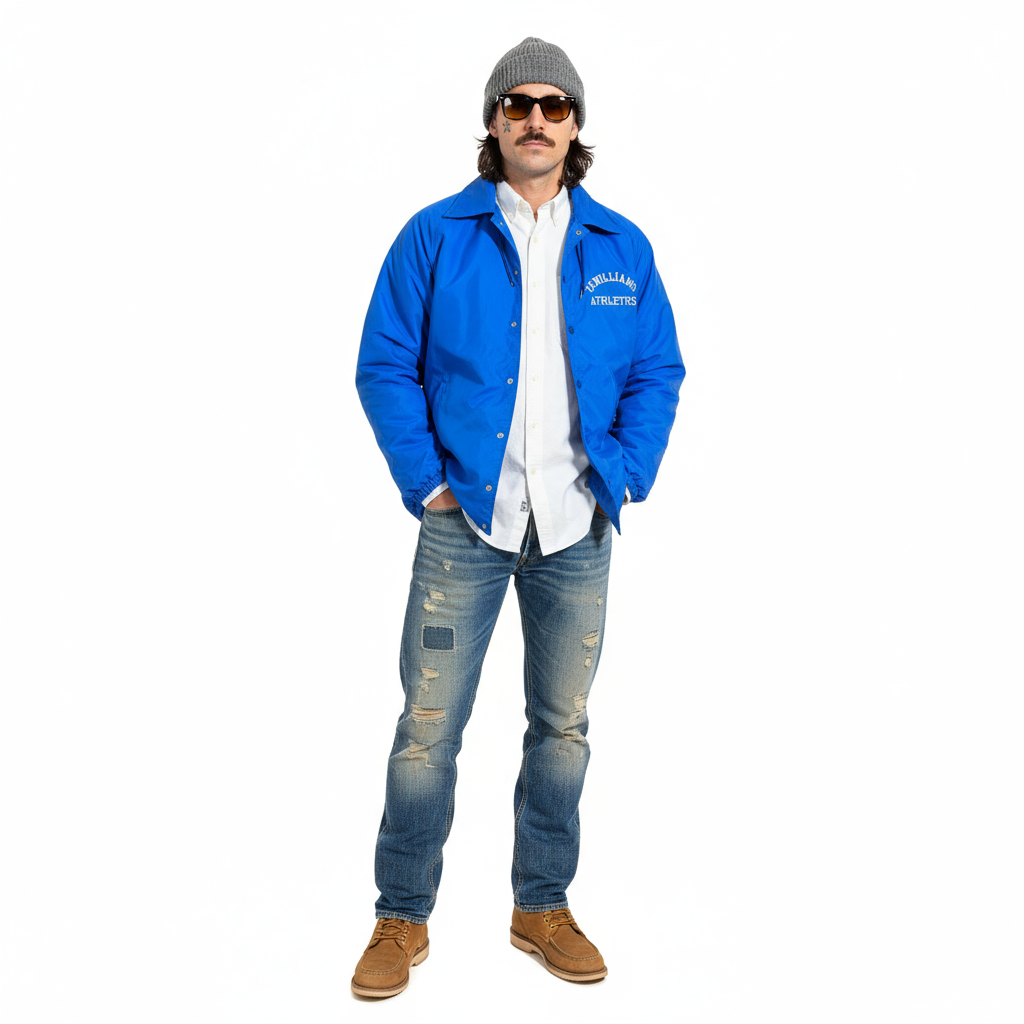 1970’S CHAMPION MADE IN USA T.C. WILLIAMS ATHLETICS SHERPA LINED HOODED COACHES JACKET LARGE