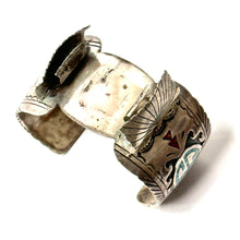 Load image into Gallery viewer, 1960’S STERLING SILVER TURQUOISE INLAY WHIRLING LOG WATCH CUFF BRACELET
