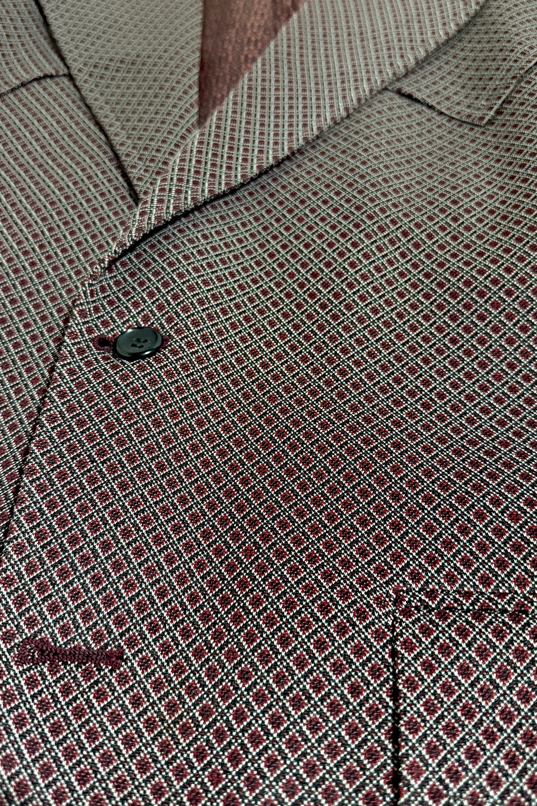 1960’S SHEPLERS UNION MADE IN USA RED PATTERNED KNIT WESTERN SUIT JACKET 40R