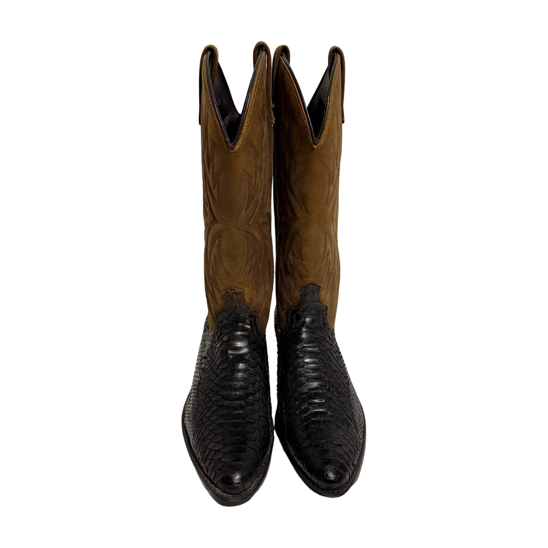 1980’S ACME MADE IN USA CHOCOLATE BROWN PYTHON 🐍 LEATHER COWBOY BOOTS 9