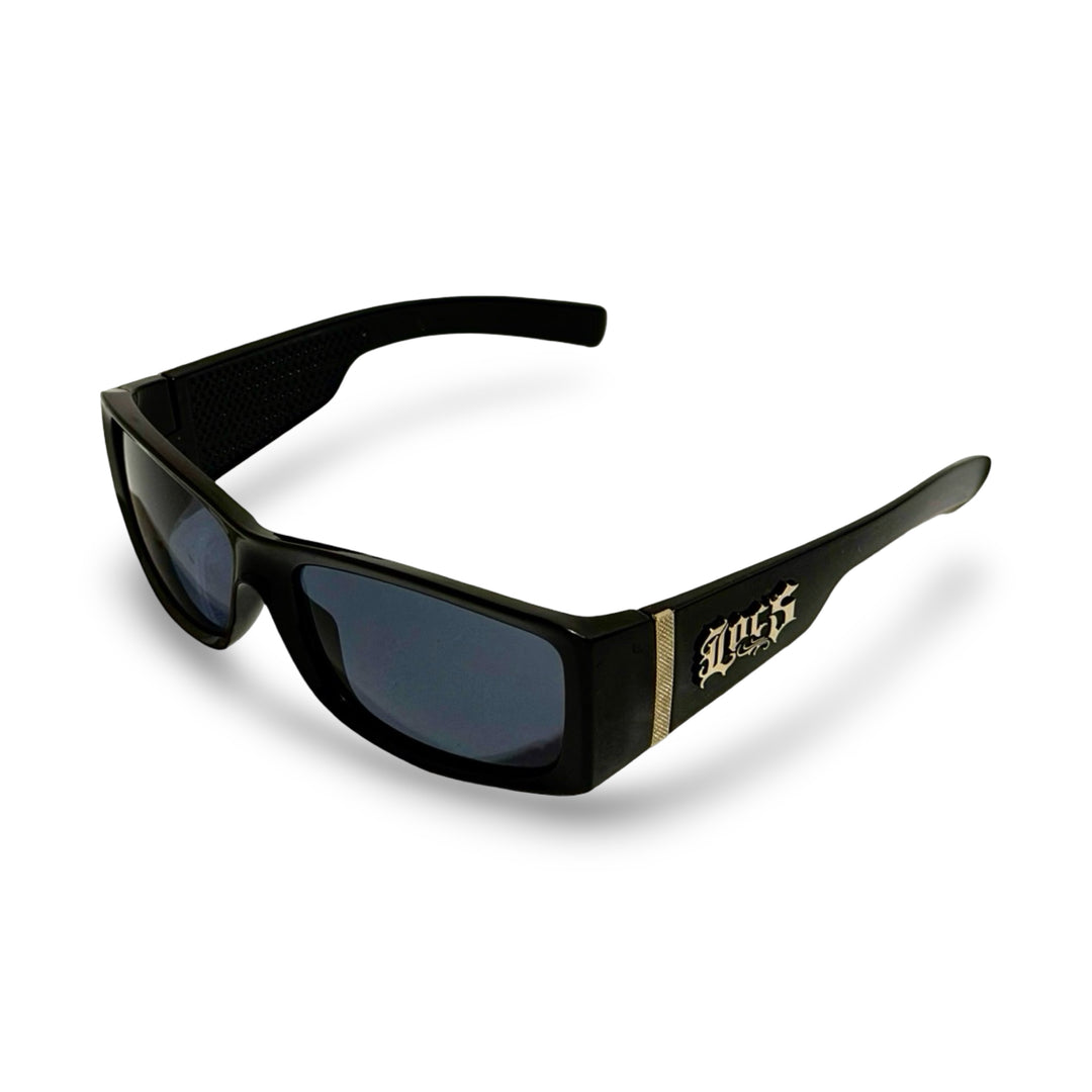 2000’S LOCS THICK BLACK ACETATE WRAPAROUND FRAME WITH BLACK LENSE SUNGLASSES
