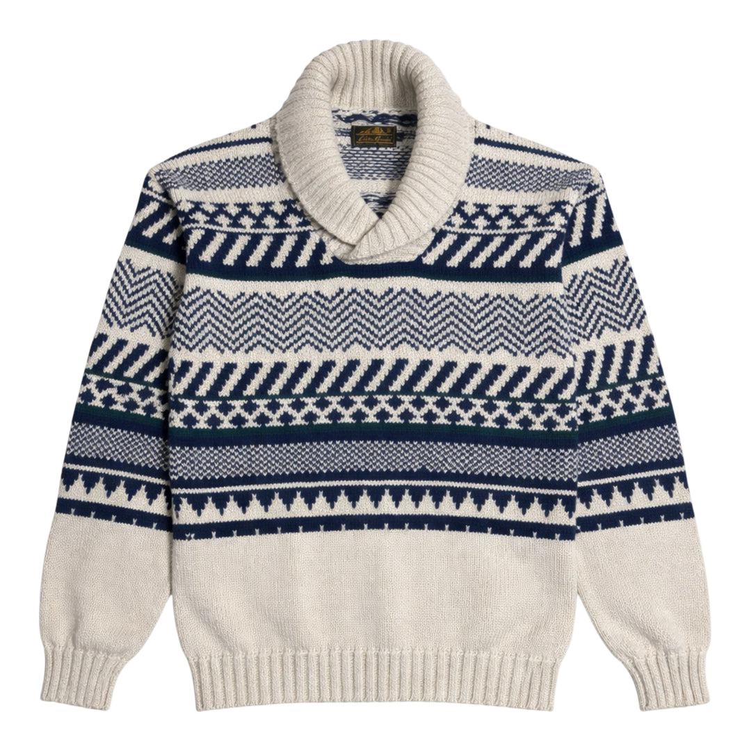 1990’S EDDIE BAUER MADE IN USA CROPPED KNIT COTTON SHAWL COLLAR L/S SWEATER LARGE