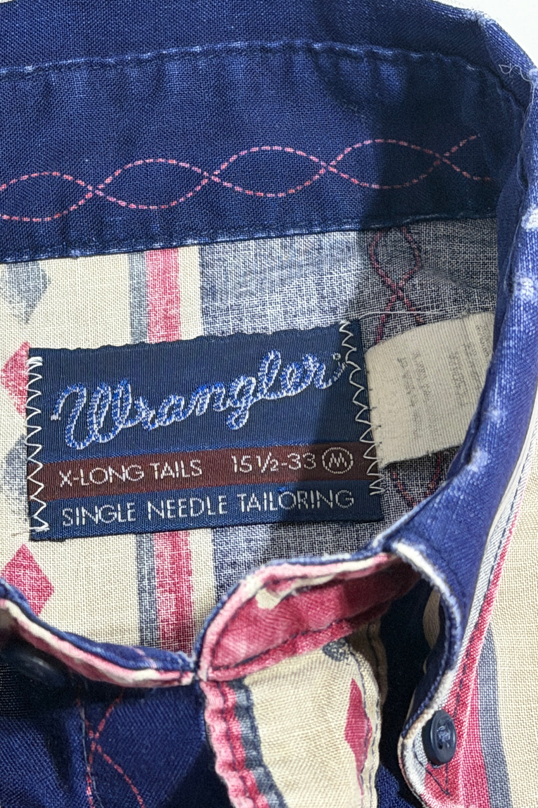 1990’S WRANGLER MADE IN USA THRASHED &amp; FADED SOUTHWESTERN STRIPED WESTERN L/S B.D. SHIRT LARGE