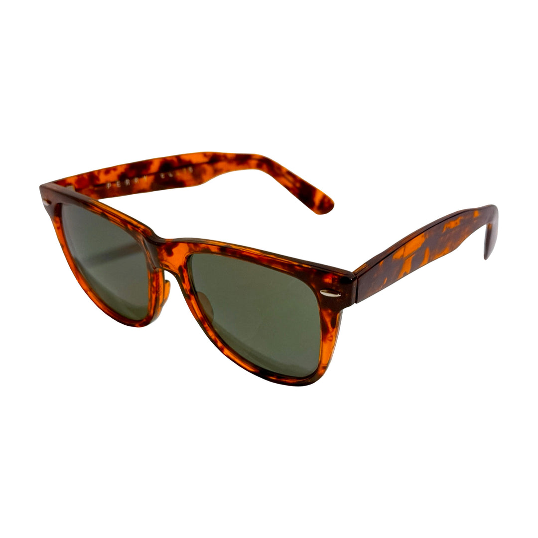 1980’S PERRY ELLIS TORTOISE SHELL ACETATE WAYFARER SMOKE LENSE SUNGLASSES