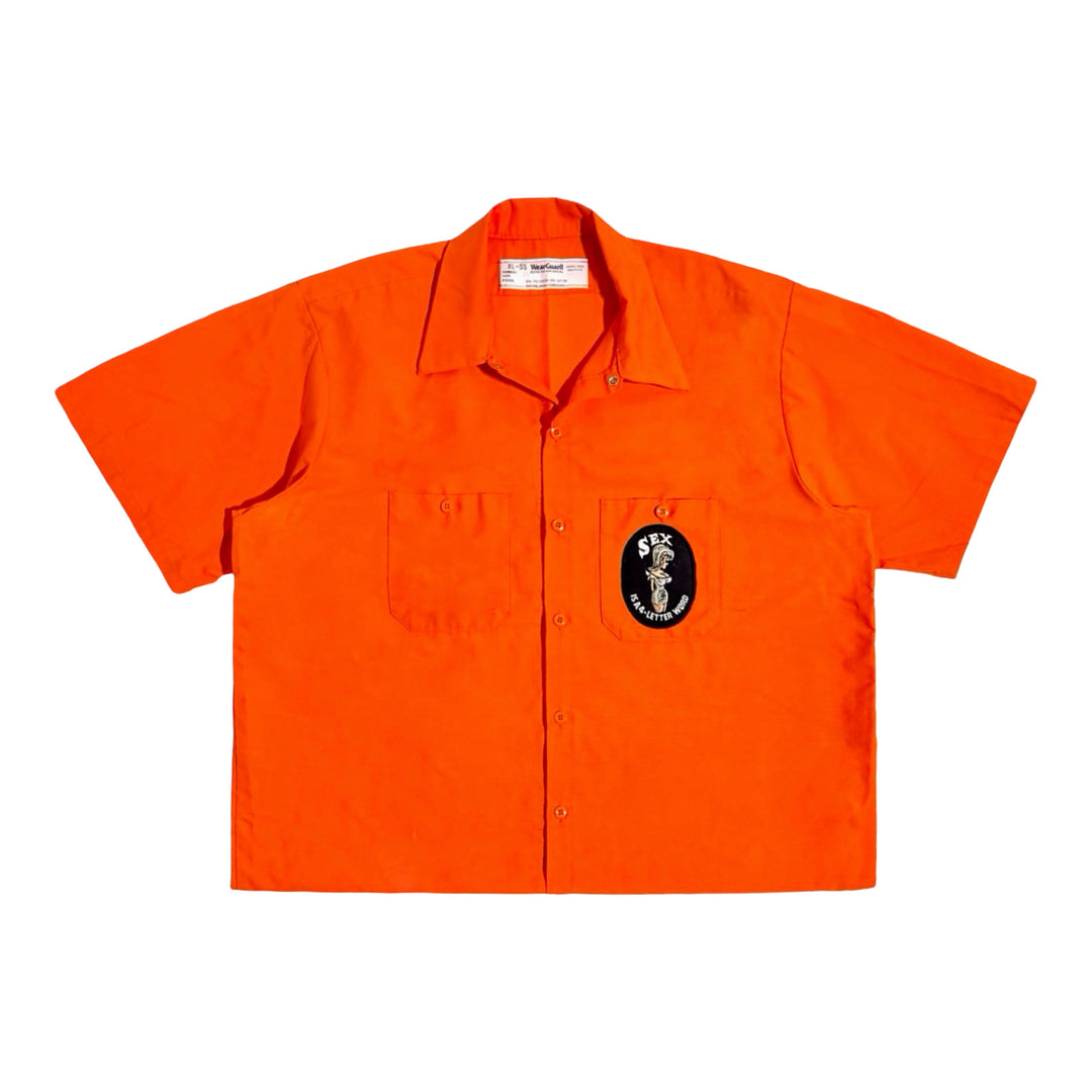 1980’S WEAR-GUARD MADE IN USA CROPPED ORANGE SEX S/S B.D. WORK SHIRT X-LARGE