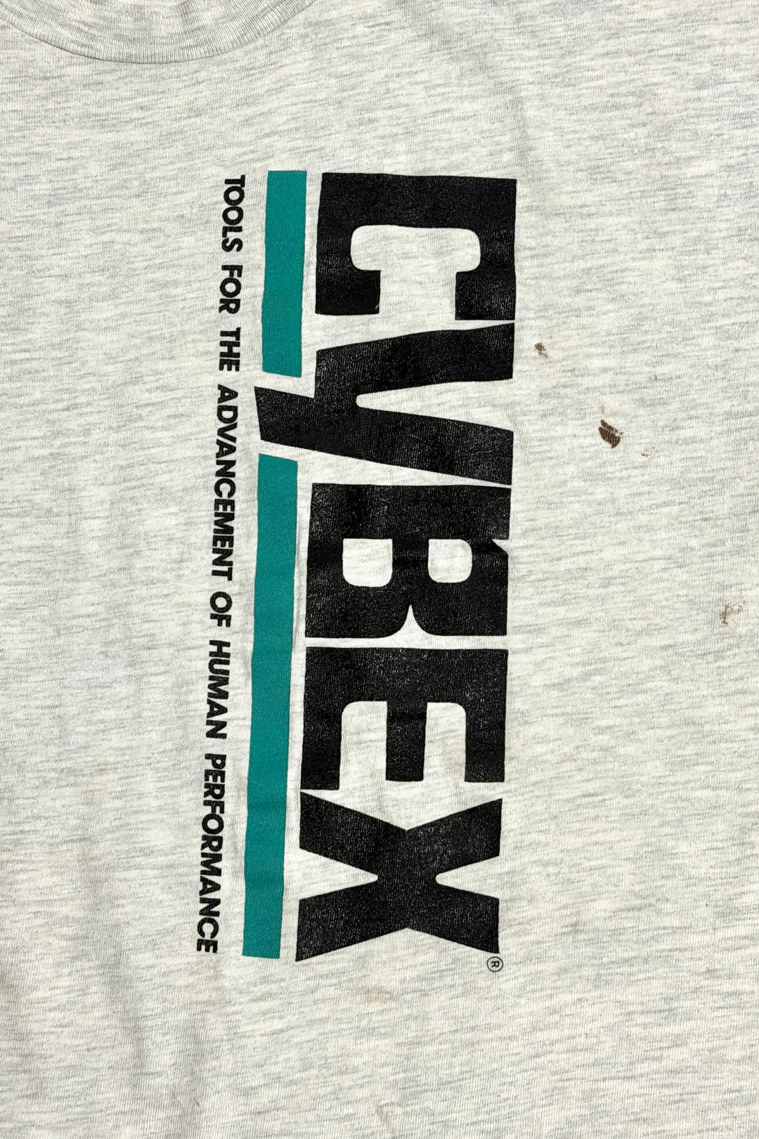 1990’S CYBEX GYM EQUIPMENT MADE IN USA THRASHED SINGLE STITCH GREY S/S T-SHIRT X-LARGE