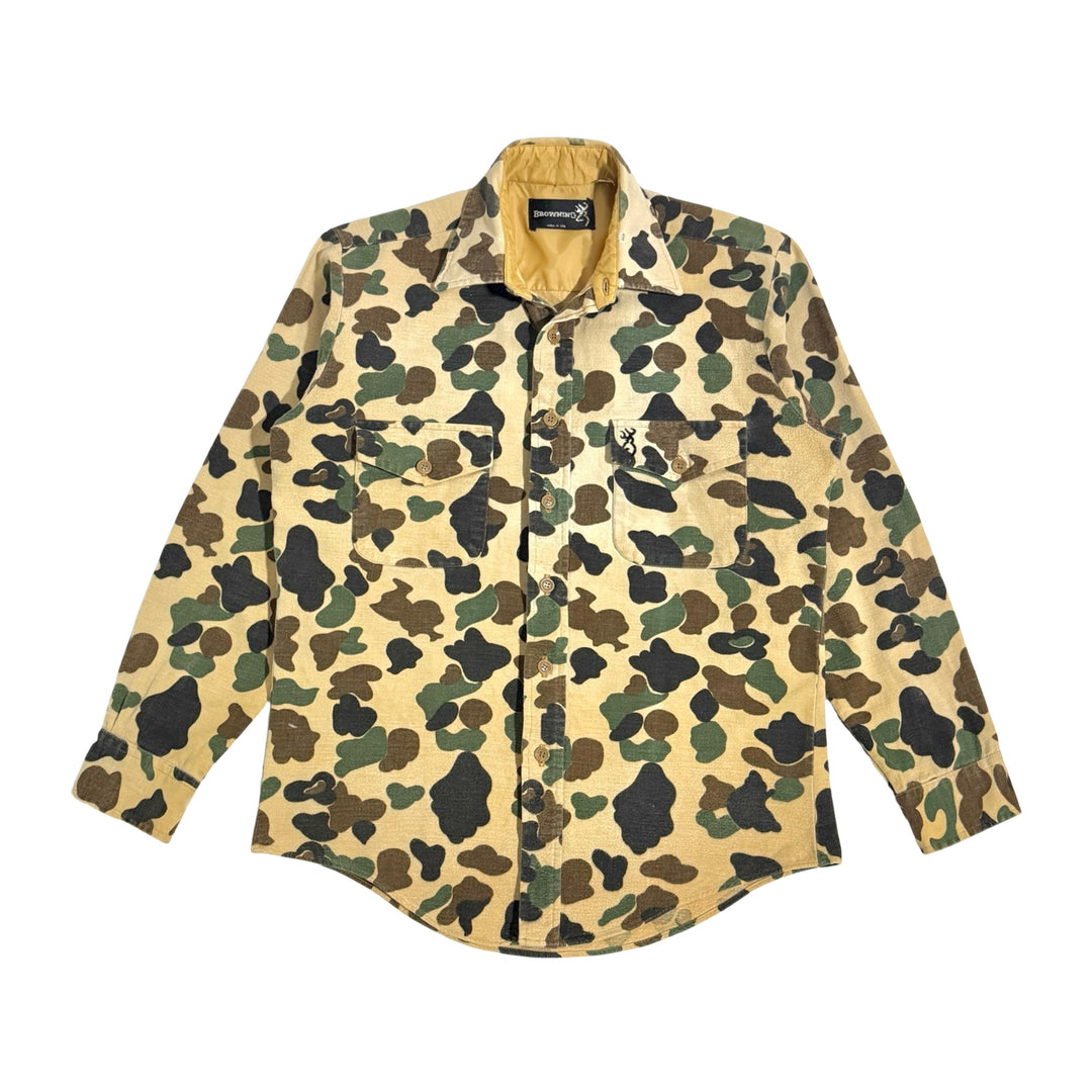 1990’S BROWNING MADE IN USA CHAMOIS CLOTH HUNTING CAMO L/S B.D. SHIRT MEDIUM