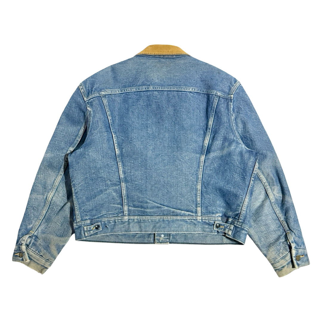 1970’S LEE STORMRIDER UNION MADE IN USA CROPPED CORDUROY COLLAR BLANKET LINED PERFECT WASH WESTERN DENIM TRUCKER JACKET X-LARGE