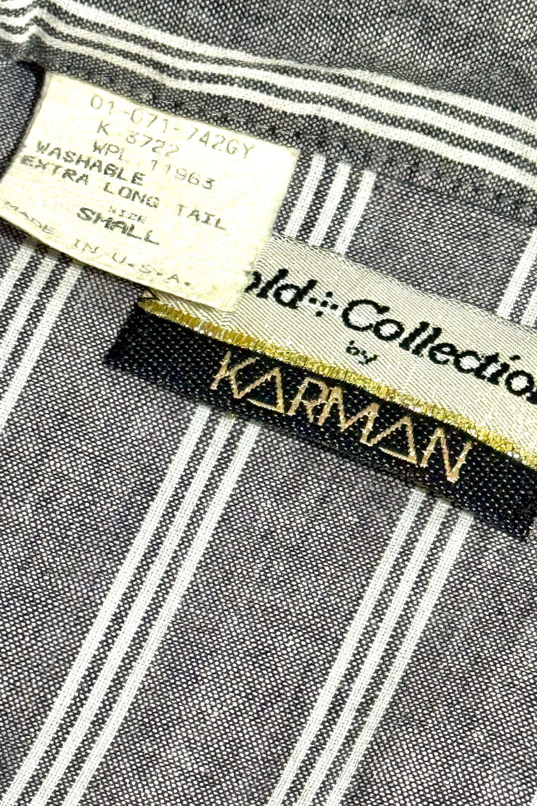 1990’S KARMAN MADE IM USA STRIPED EMBROIDERED SMILE POCKET PEARL SNAP WESTERN L/S B.S. SHIRT SMALL