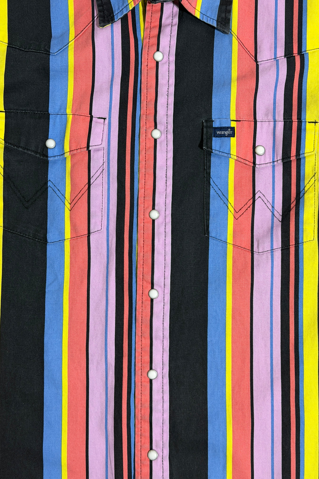 1990’S WRANGLER MADE IN USA PARTY STRIPES WESTERN PEARL SNAP L/S B.D. SHIRT XXL