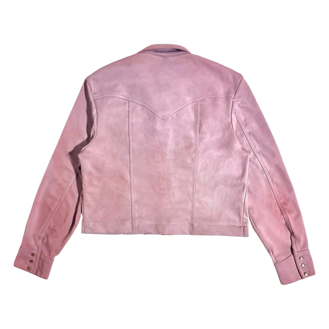 1970’S LEE MADE IN USA CROPPED PINK WESTERN PEARL SNAP TRUCKER JACKET X-LARGE