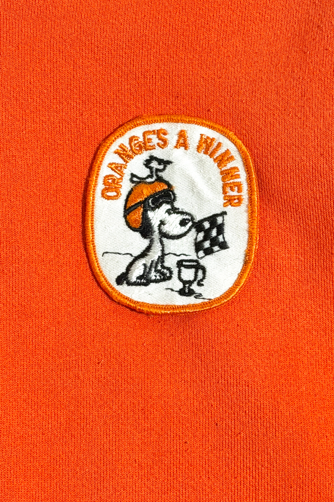 1980’S PEANUTS MADE ON USA THRASHED &amp; FADED SNOOPY RACING PATCHED ZIP HOODIE SWEATER LARGE