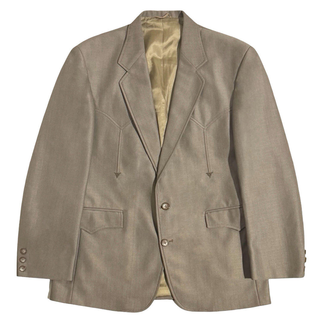 1970’S CIRCLE DALLAS MADE IN USA KHAKI SATIN ARROW WESTERN SUIT JACKET 42R