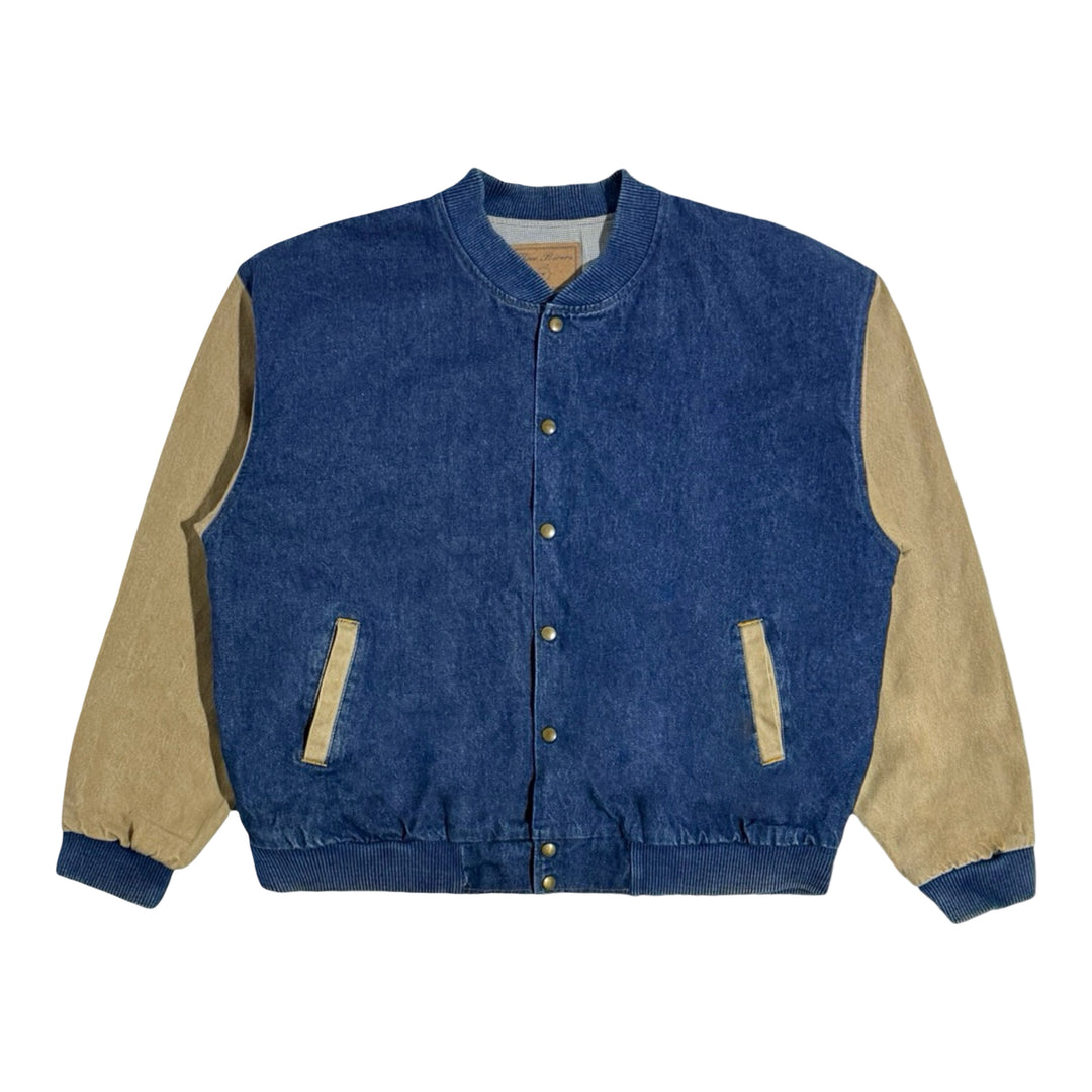 1990’S CONCRETE INC TWO TONE DENIM VARSITY JACKET XXL