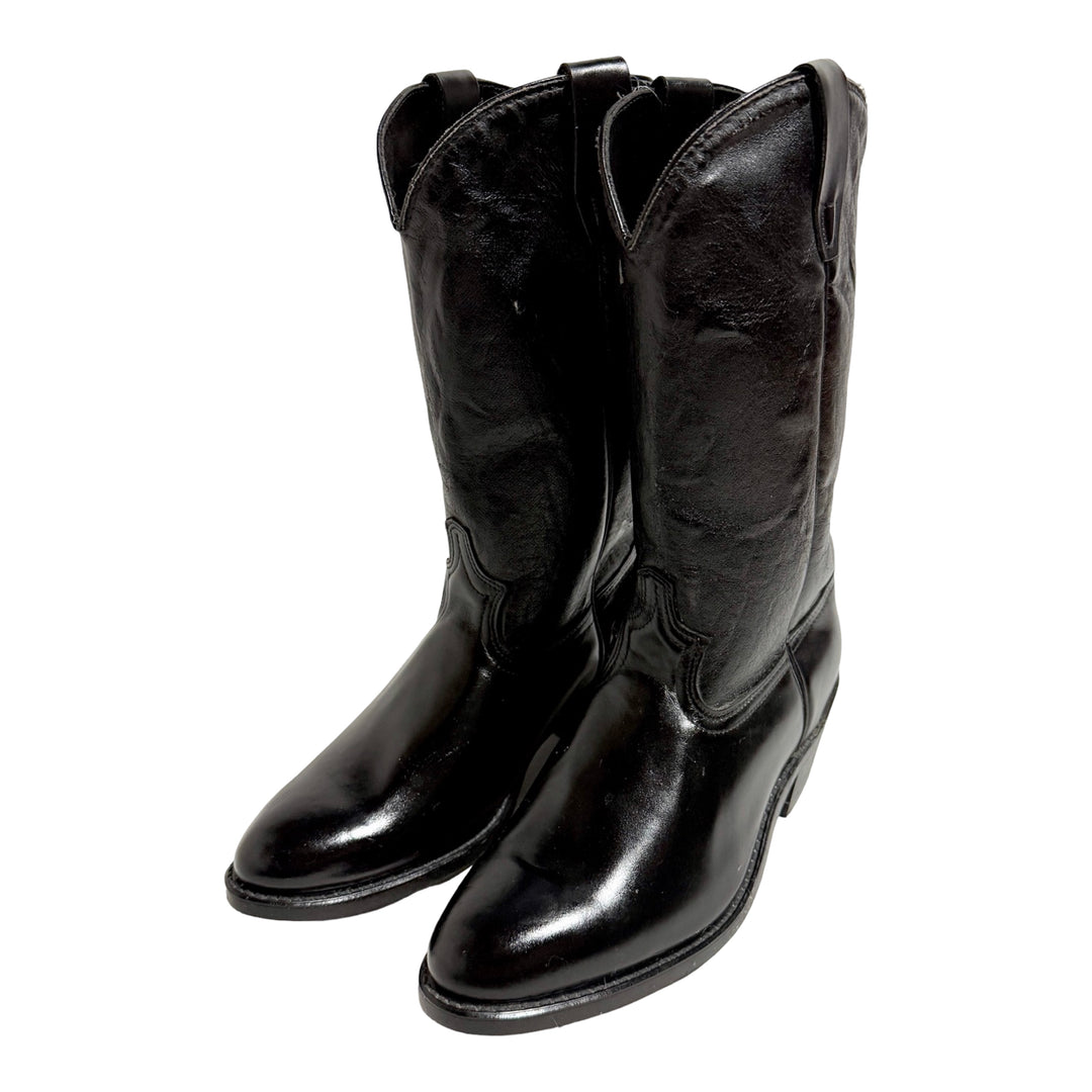 1970’S DEADSTOCK MADE IN USA BLACK ROPER STYLE LEATHER COWBOY BOOTS 9