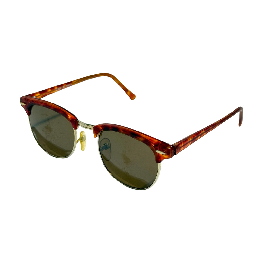 1980’S TORTOISE SHELL GOLD FRAME SMOKE LENSE CLUBMASTER STYLE SUNGLASSES