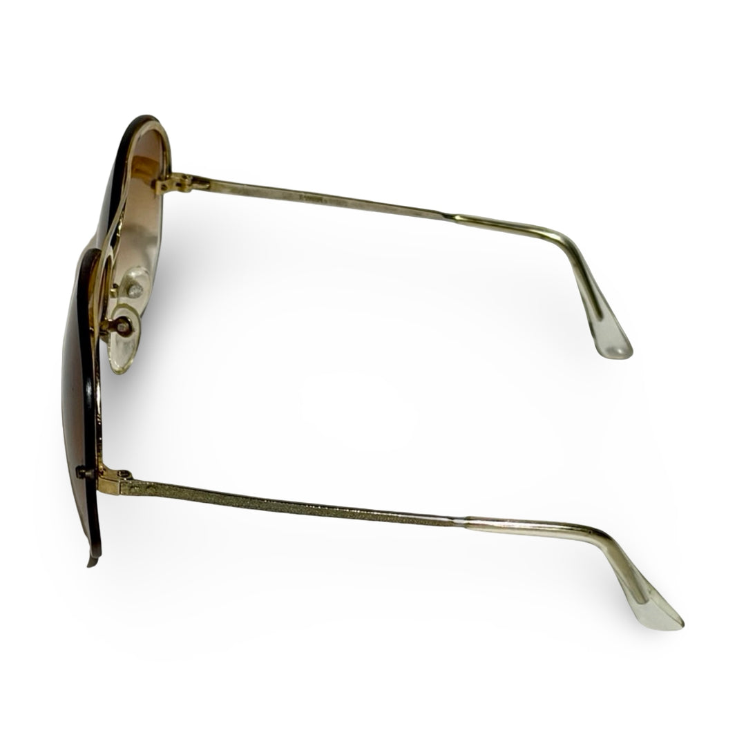 1970’S DEADSTOCK GOLD WIRE HALF FRAME HAVANA BROWN GRADIENT LENSES AVIATOR SUNGLASSES