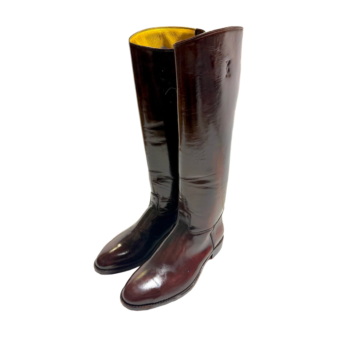 1970’S DEADSTOCK BESPOKE MADE IN ENGLAND HIGH GLOSS SHINE LEATHER EQUESTRIAN ENGLISH HORSE RIDING BOOTS 11