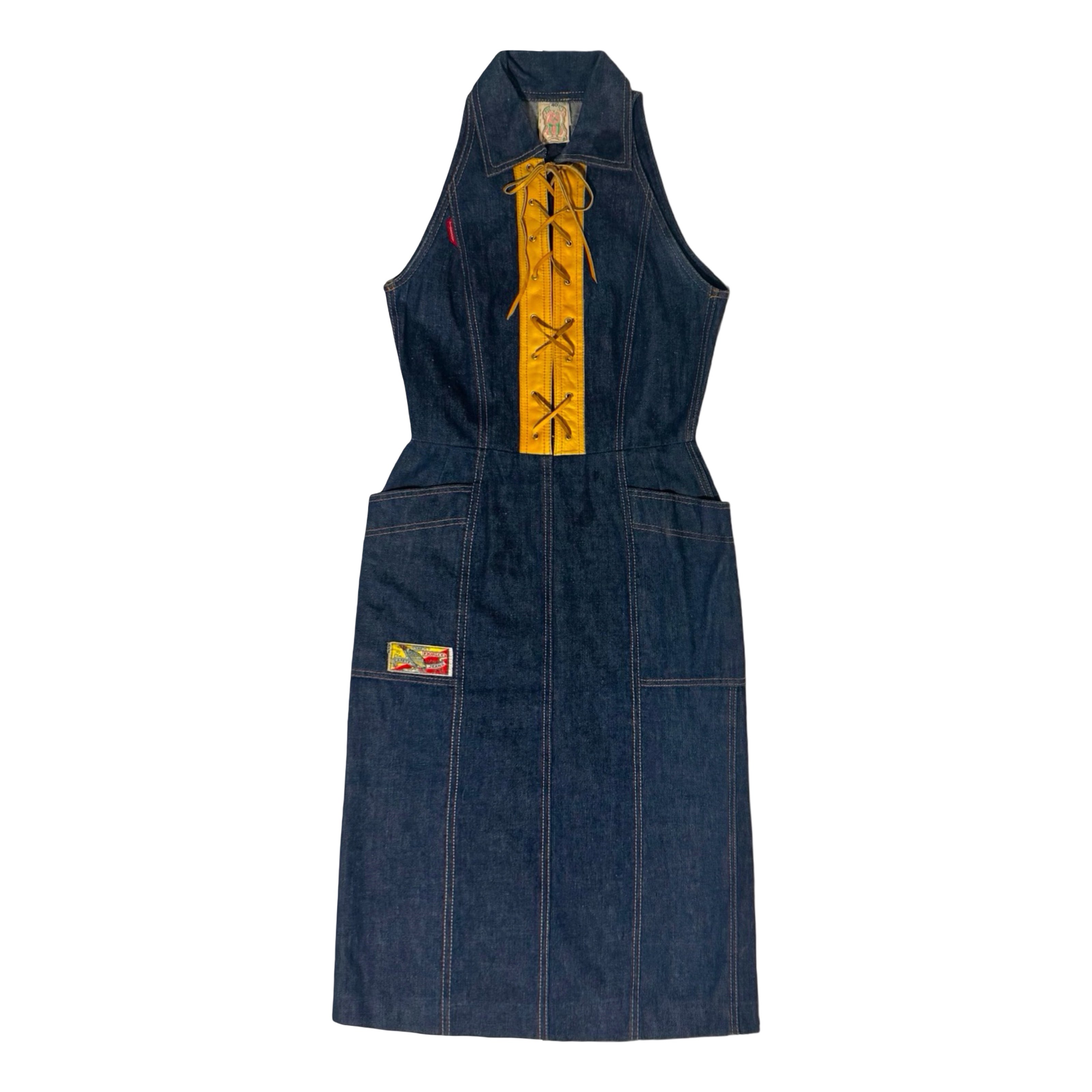 1970'S FIORUCCI SAFETY JEANS MADE IN ITALY DARK WASH DENIM & NATURAL L – Mask Santa Fe