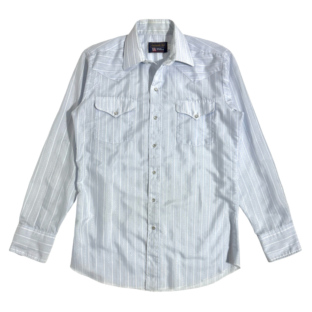 1990’S PANDHANDLE SLIM MADE IN USA STRIPED WESTERN PEARL SNAP L/S B.D. SHIRT LARGE
