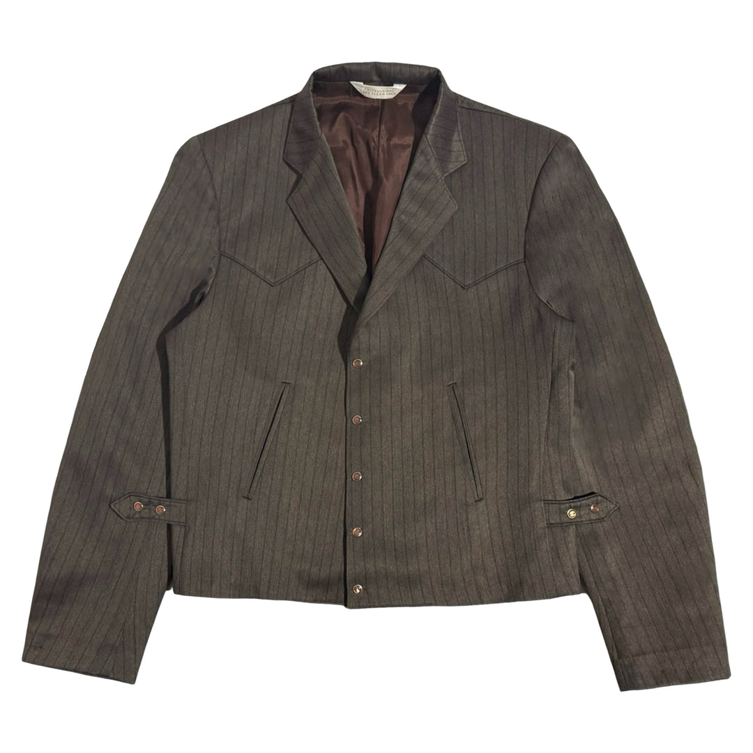 1970’S MESQUITE MADE IN USA CROPPED BROWN STRIPED WESTERN 2 PIECE SUIT 42R
