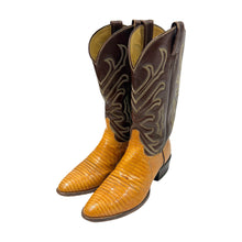 Load image into Gallery viewer, 1980’S TONY LAMA MADE IN USA LIZARD LEATHER BROWN COWBOY BOOTS 9
