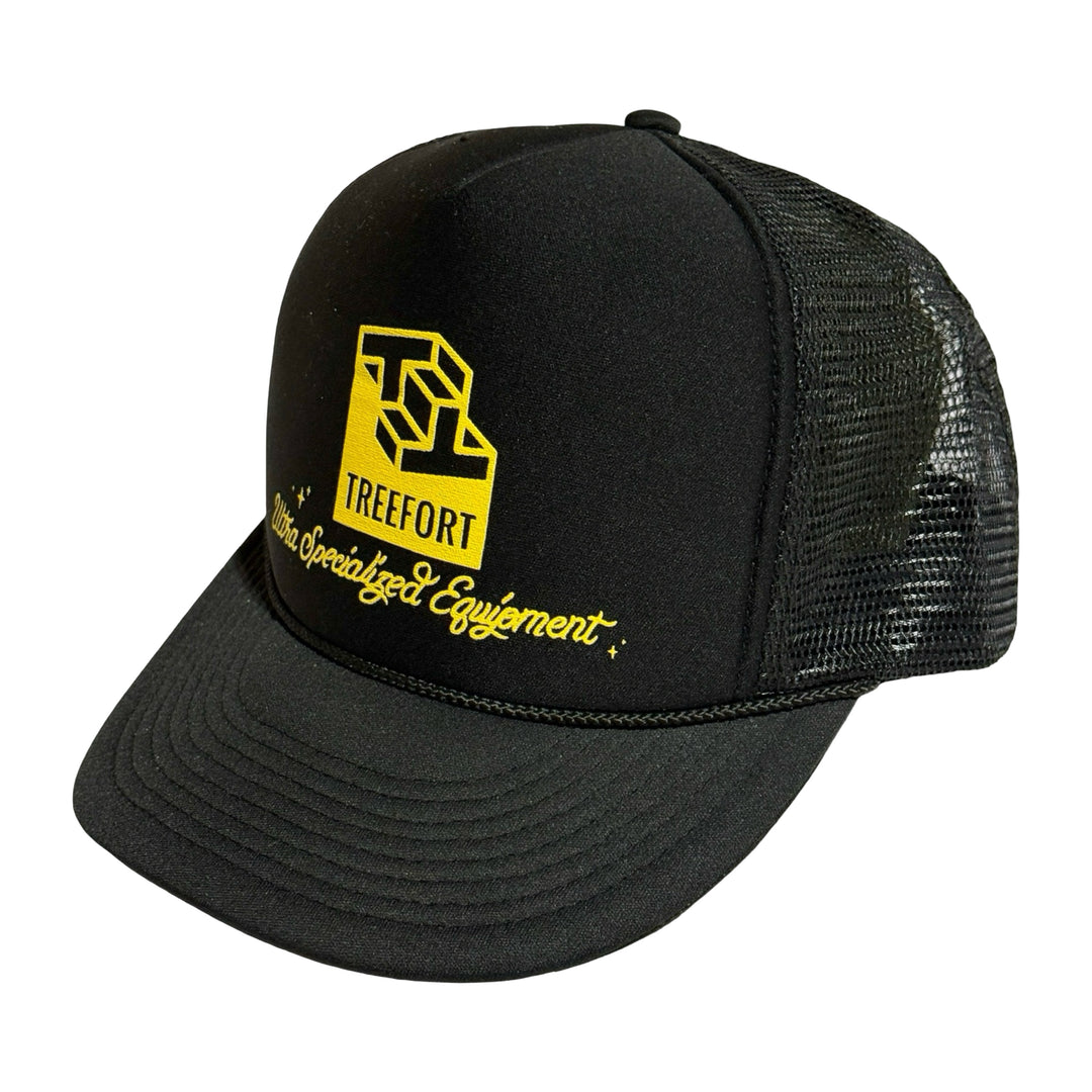 1990’S TREEFORT CONSTRUCTION EQUIPMENT BLACK FOAM & MESH TRUCKER HAT
