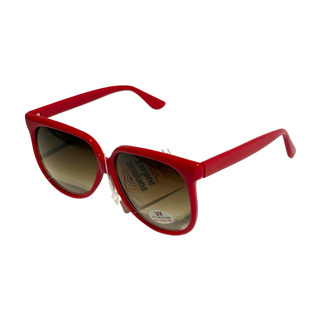 1980’S DEADSTOCK SUNRISE TO SUNSET MADE IN USA OVERSIZED RED FRAME SMOKE GRADIENT LENSE SUNGLASSES