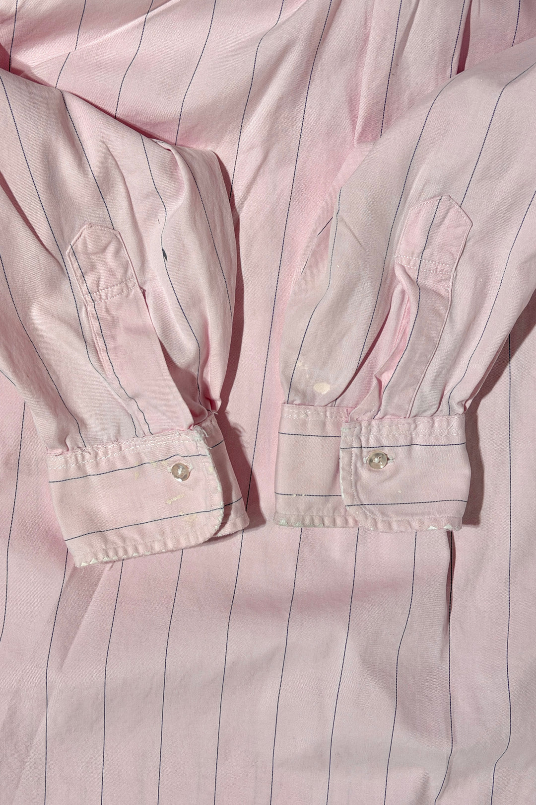 1980’S BROOKS BROTHERS MAKERS MADE IN USA THRASHED &amp; FADED STRIPED PINK L/S OXFORD CLOTH B.D. SHIRT X-LARGE