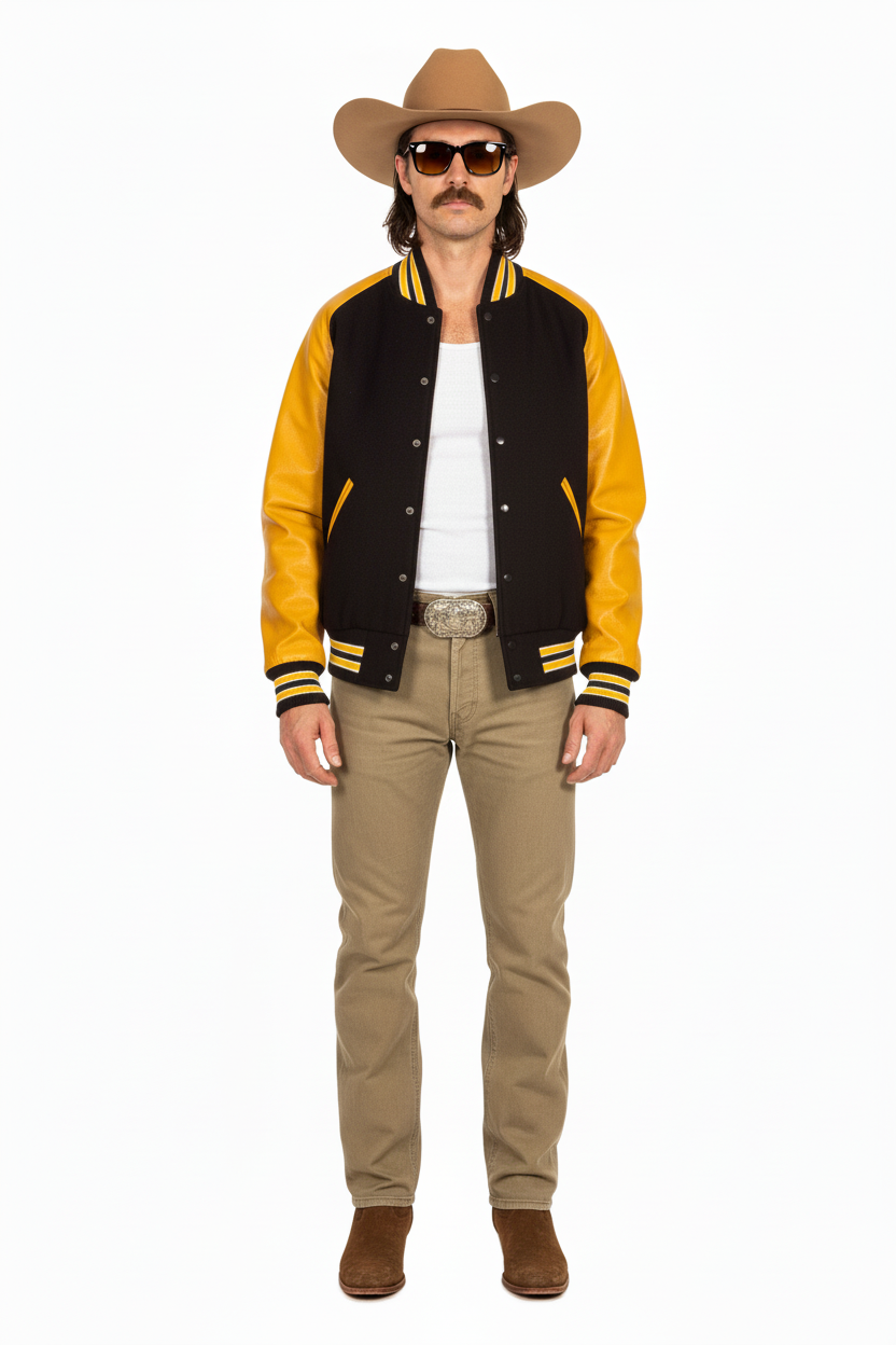 1970’S HOWE MEMPHIS MADE IN USA CROPPED WOOL & LEATHER VARSITY JACKET LARGE