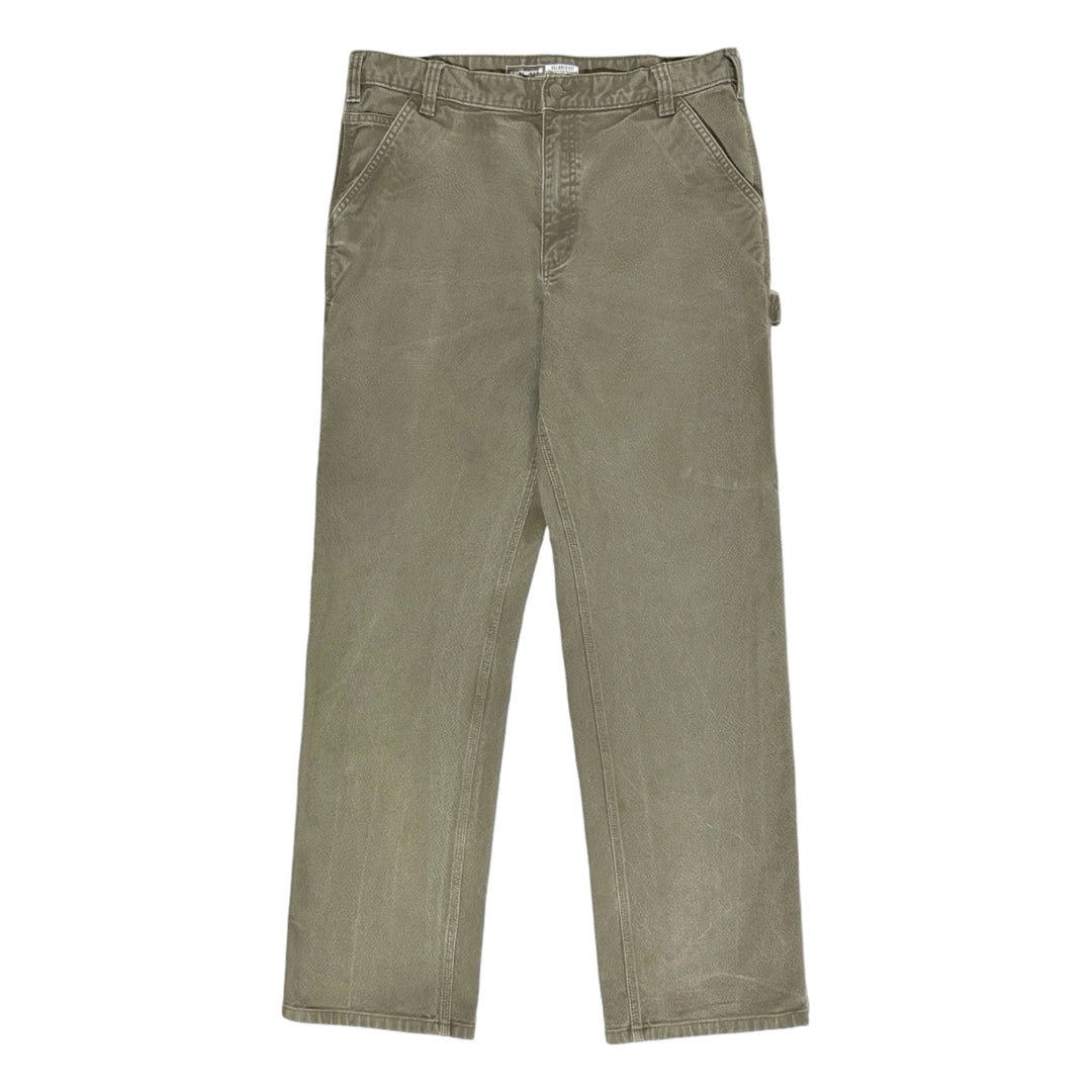 2000’S CARHARTT FADED GREEN DUCK CANVAS CARPENTER WORKWEAR PANTS 34 X 32