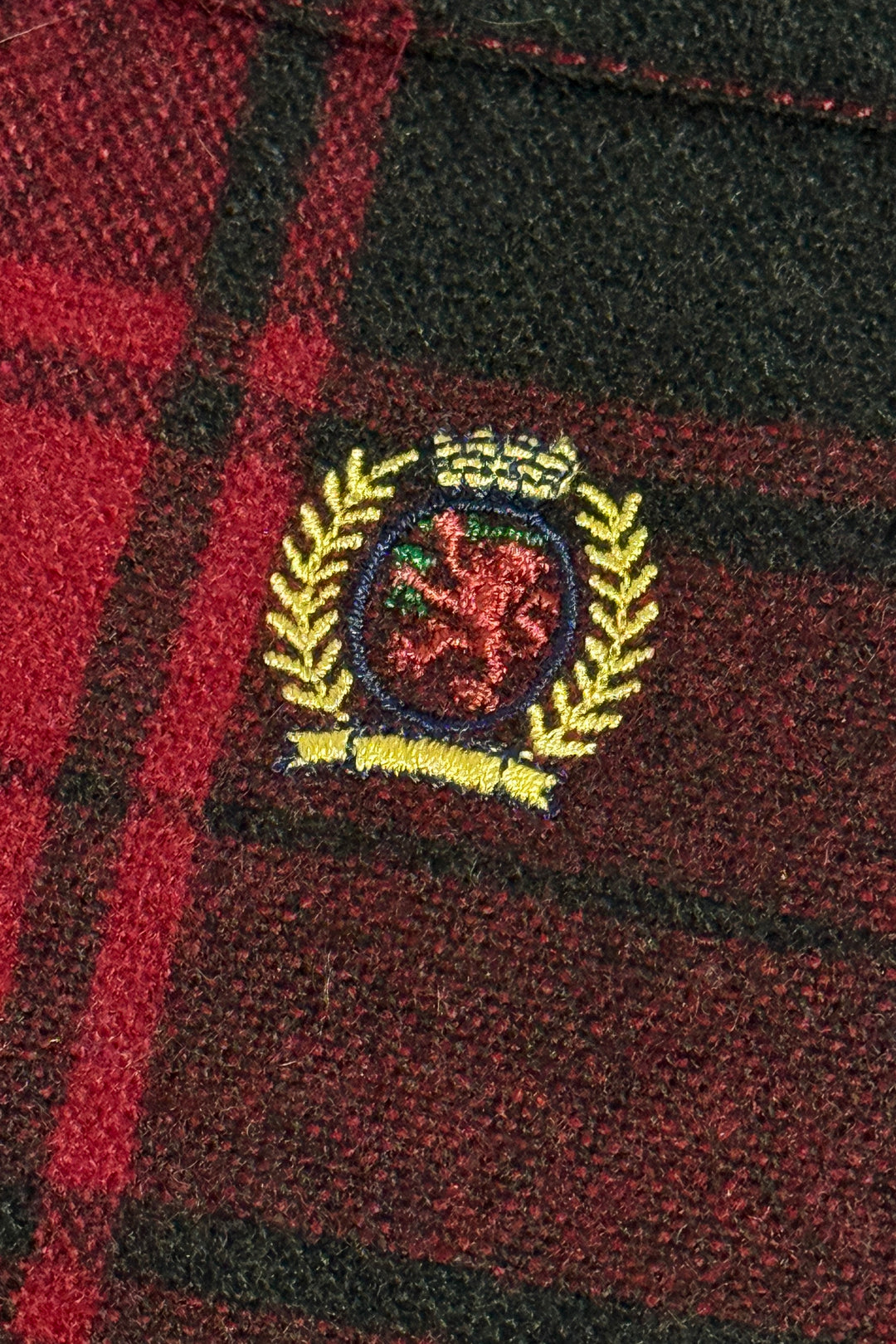 1990’S TOMMY HILFIGER WOOL RED HUNTING PLAID QUARTER ZIP PULL OVER SHIRT JACKET X-LARGE