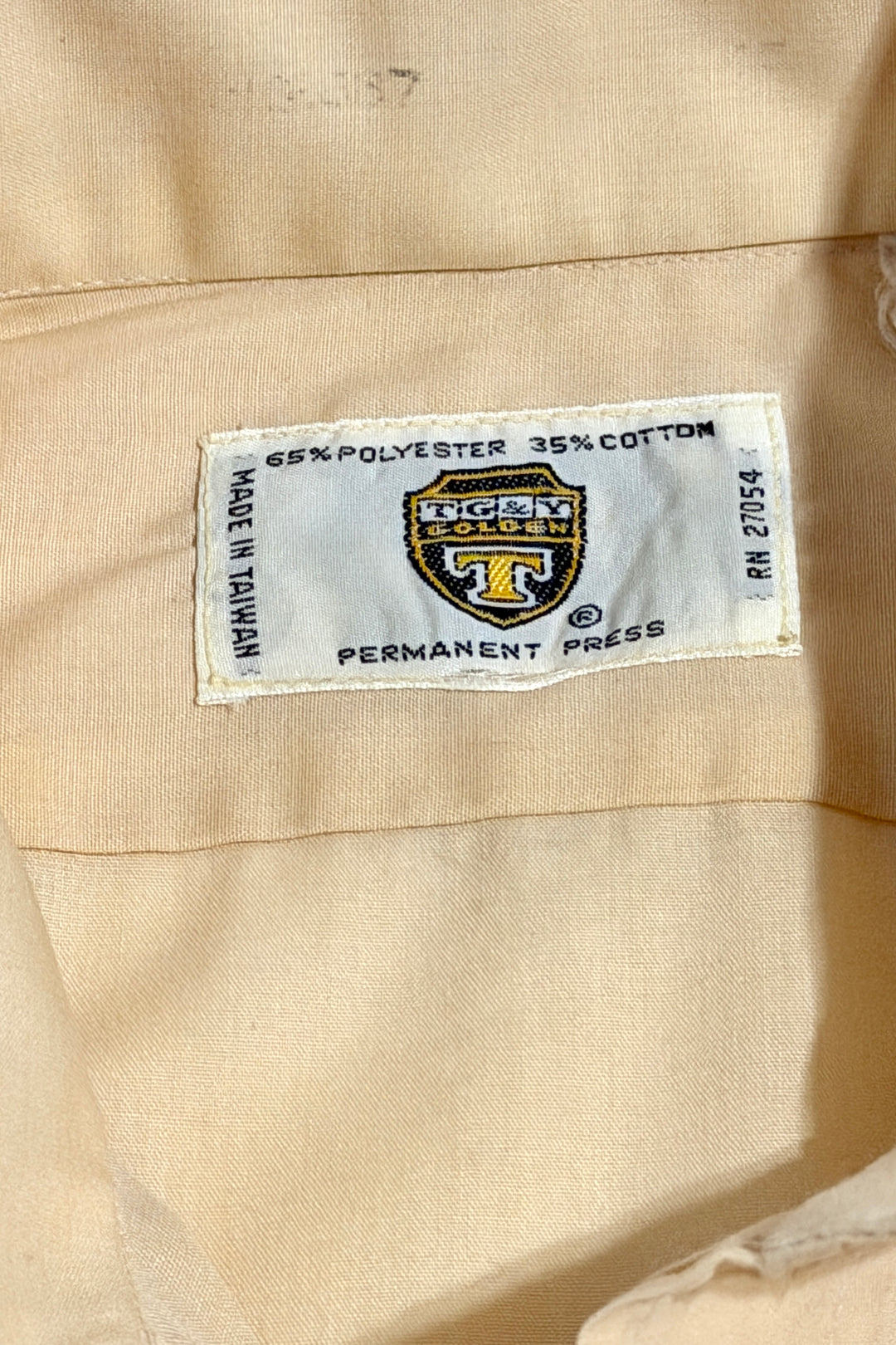 1960’S GOLDEN T MADE IN USA CROPPED SELVEDGE PEACH S/S B.D. SHIRT LARGE