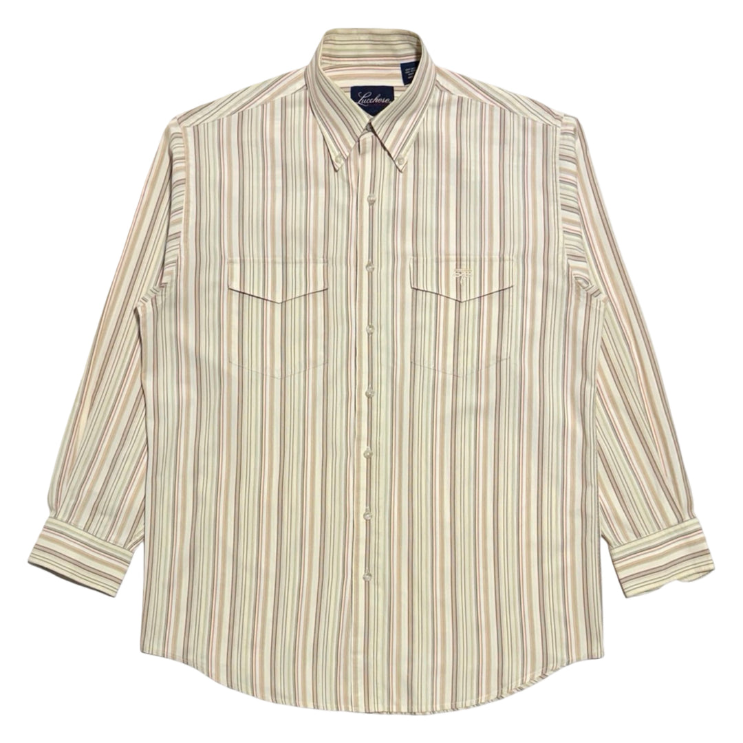 1990’S LUCCHESE CLASSICS STRIPED WESTERN SNAP L/S B.D. SHIRT LARGE