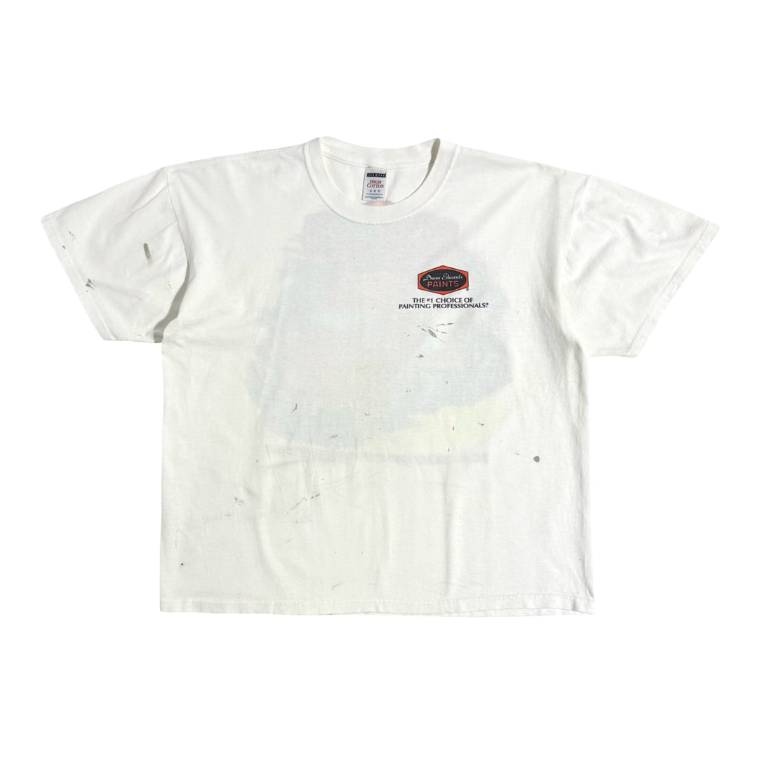1990’S DUNLAP EDWARDS PAINTS THRASHED CROPPED PRINTED JERSEY S/S T-SHIRT X-LARGE