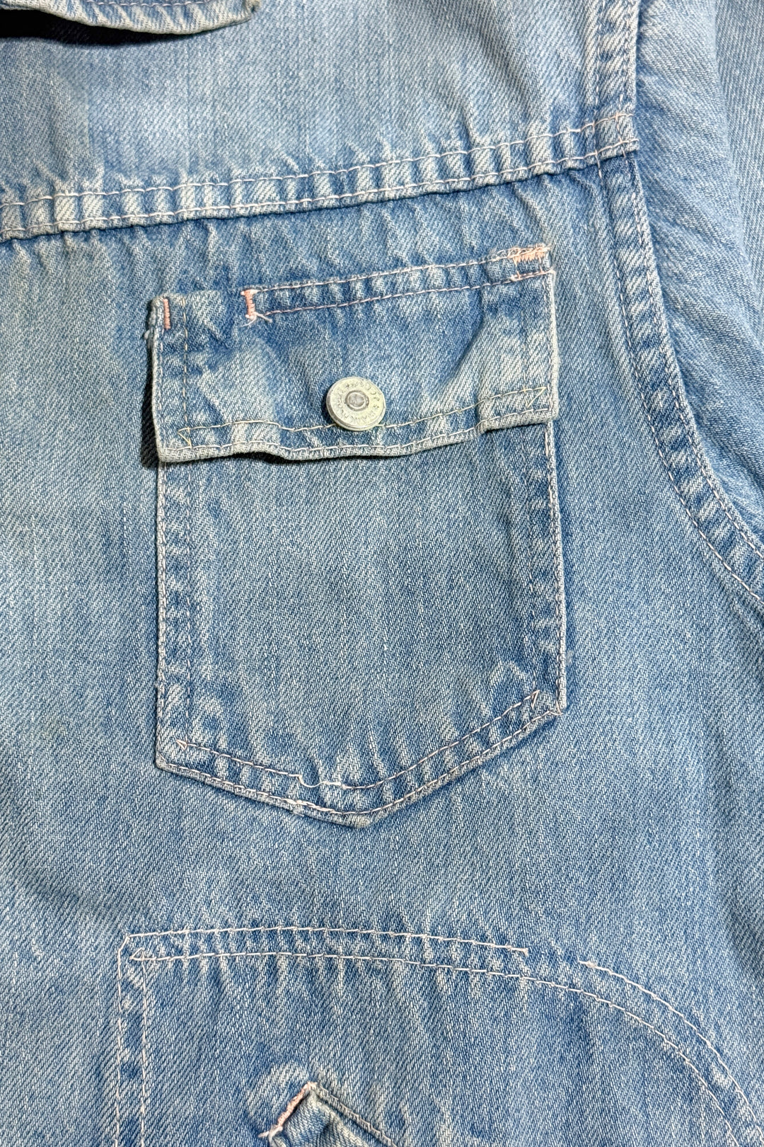 1950’S RANCHCRAFT MADE IN USA CROPPED SELVEDGE PERFECT LIGHT WASH WESTERN DENIM TRUCKER JACKET LARGE