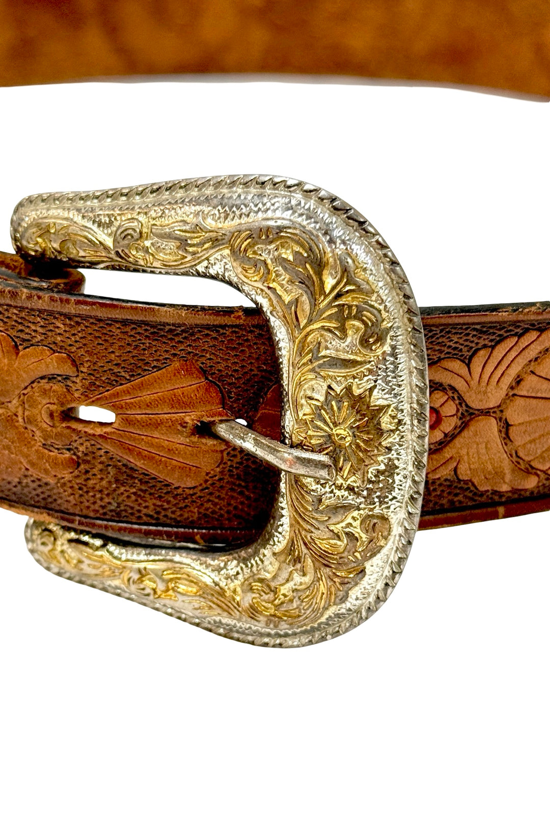 1970’S WESTERN BUCKLE MADE IN USA PAINTED LEATHER BELT 32