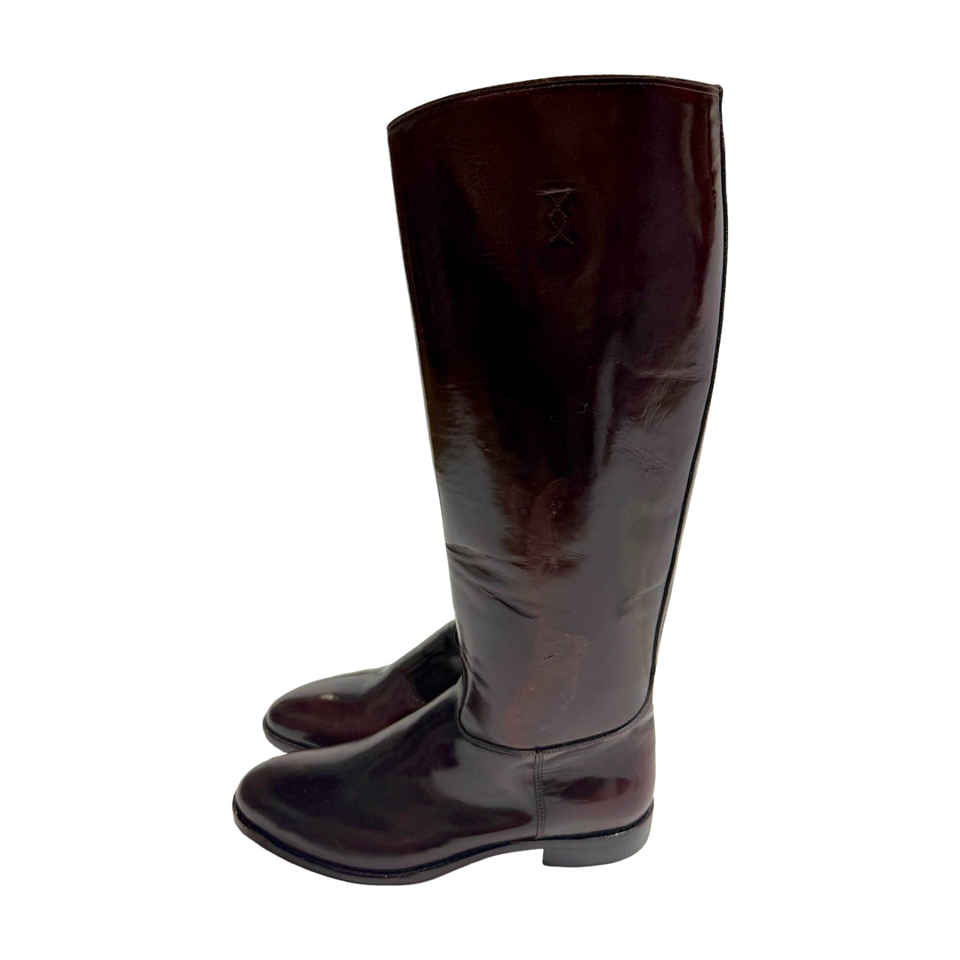 1970’S DEADSTOCK BESPOKE MADE IN ENGLAND HIGH GLOSS SHINE LEATHER EQUESTRIAN ENGLISH HORSE RIDING BOOTS 11