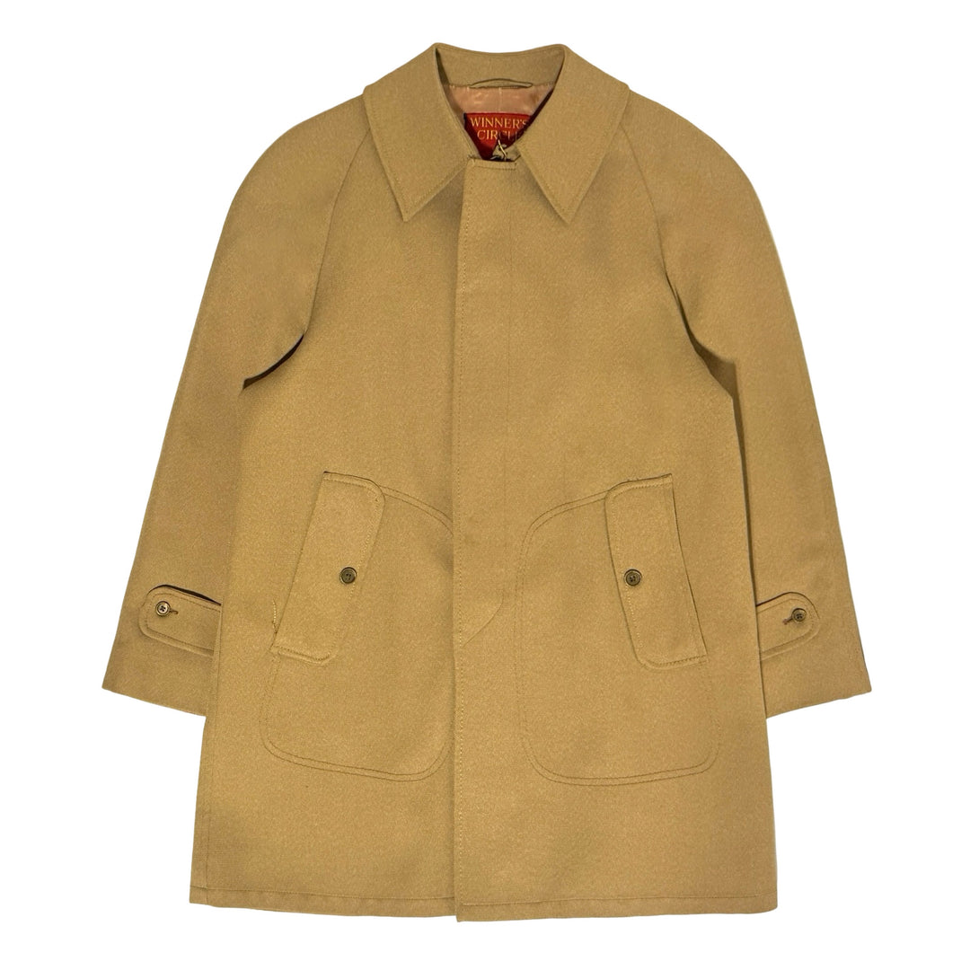 1960’S RAINFAIR MADE IN USA WOVEN WATERPROOF WOOL SATIN LINED LONG COAT JACKET MEDIUM