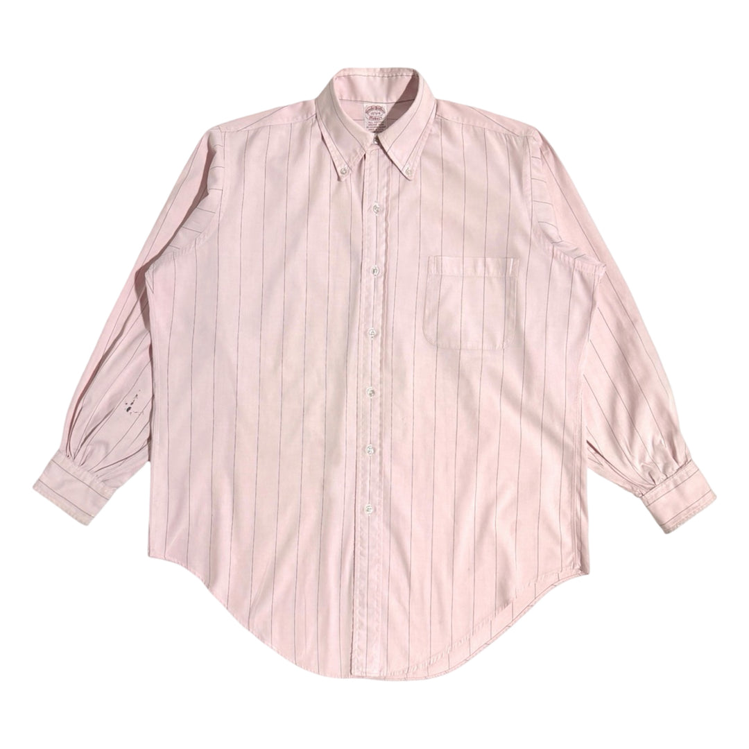 1980’S BROOKS BROTHERS MAKERS MADE IN USA THRASHED &amp; FADED STRIPED PINK L/S OXFORD CLOTH B.D. SHIRT X-LARGE