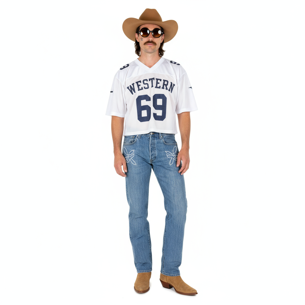 MASK X LEVI’S 501XX WESTERN HAND CHAINSTITCHED LIGHT WASH DENIM JEANS 34 X 30