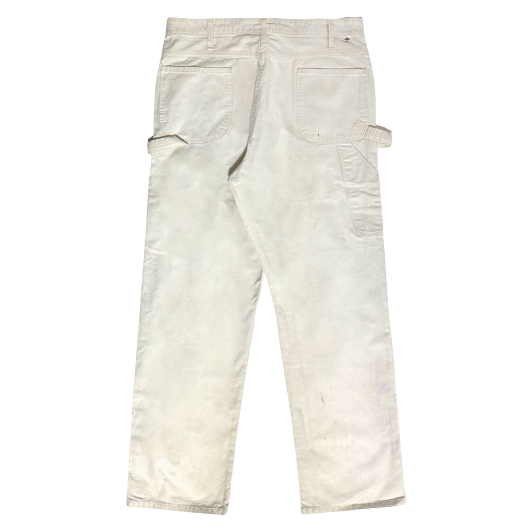 1970’S DICKIES MADE IN USA OFF WHITE DROP CLOTH PAINTER CARPENTER WORKWEAR PANTS 36 X 32