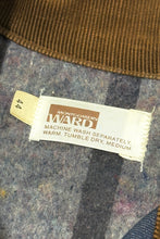 Cargar imagen en el visor de la galería, 1960’S MONTGOMERY WARD MADE IN USA CROPPED CORDUROY COLLAR BLANKET LINED WESTERN FADED DENIM TRUCKER JACKET LARGE
