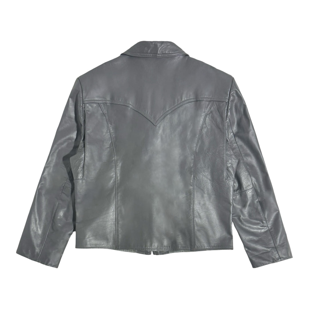 1980’S PIONEER WEAR GOLDEN COLLECTION MADE IN USA CROPPED GRAY LEATHER WESTERN JACKET LARGE