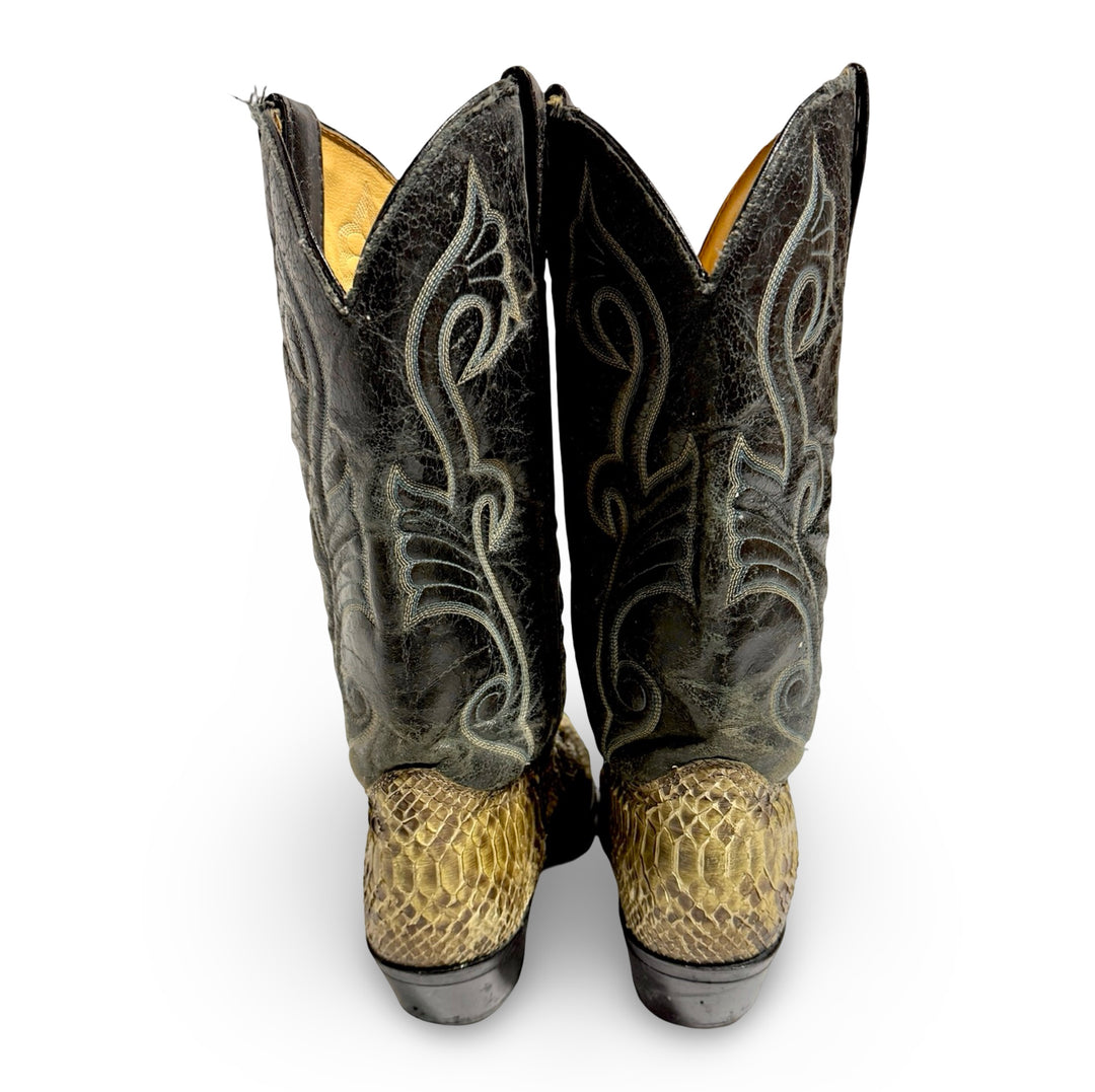1980’S TEXAS MADE IN USA PYTHON LEATHER COWBOY BOOTS 9.5