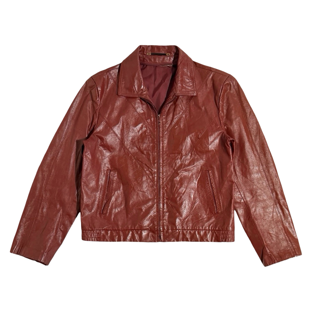 1970’S VAN CORT MADE IN USA CROPPED OXBLOOD WESTERN CHEVRON LEATHER JACKET LARGE