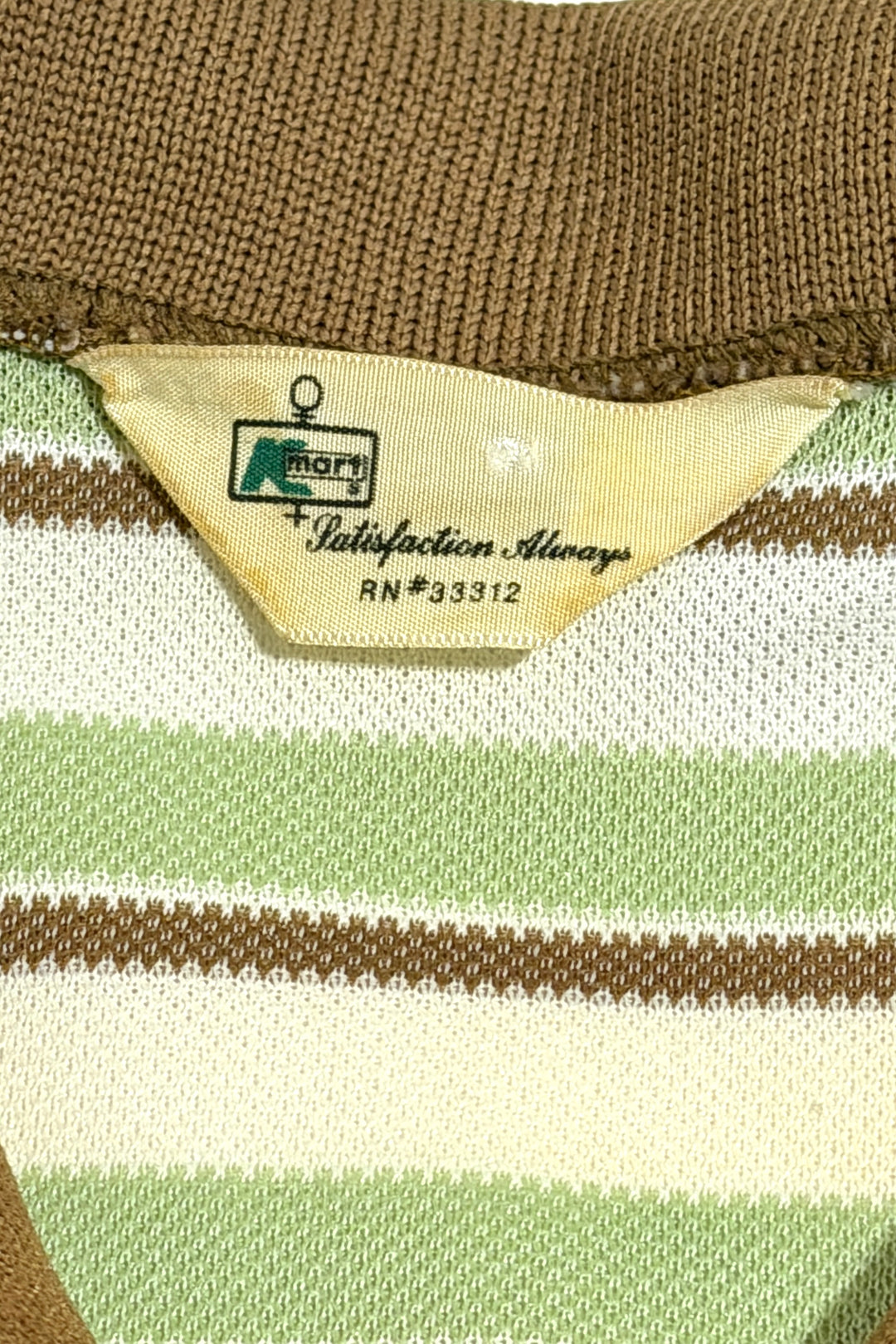 1960’S KMART MADE IN USA CROPPED STRIPED SAGE KNIT S/S B.D. SHIRT MEDIUM